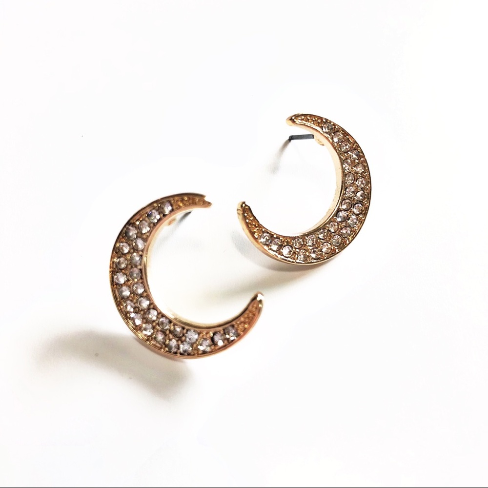 Rhinestone Crescent Moon Earrings